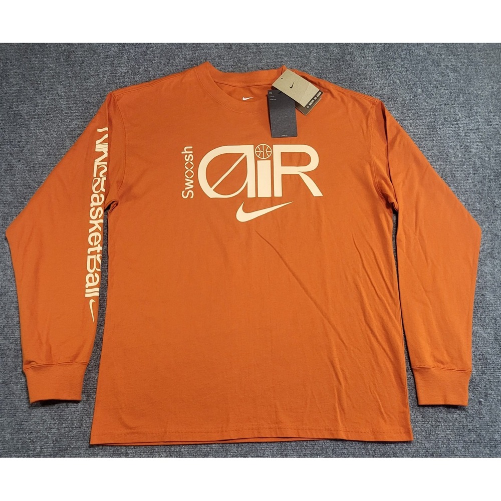 Nike Max90 Mens Long-Sleeve Basketball Campfire Orange T-Shirt Size Medium